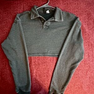 H&M Charcoal Button-Up Cropped Polo